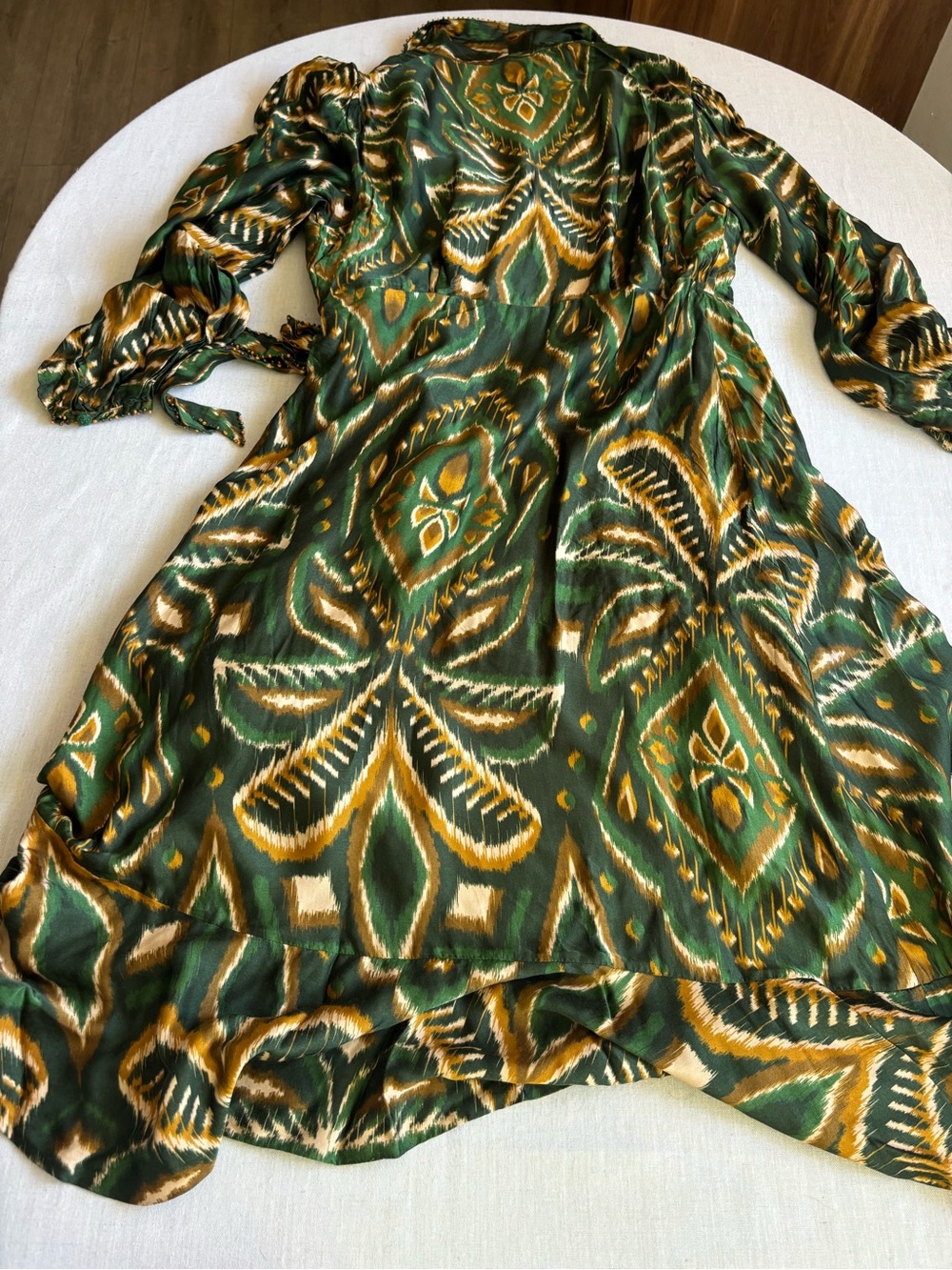 Farm Rio Pineapple Ikat Wrap Midi Dress Green Asymmetric Tropical Size XL - Picture 5 of 12